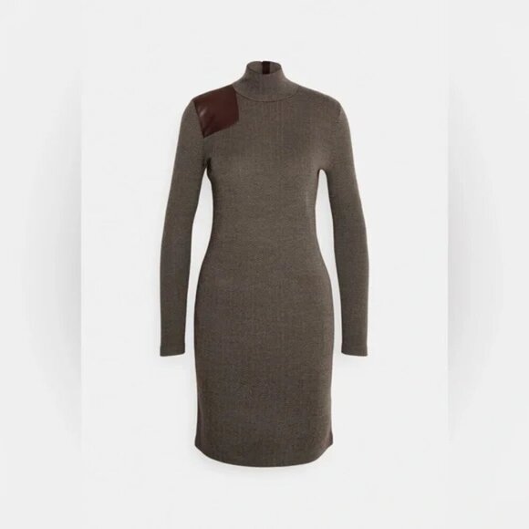 Lauren Ralph Lauren Faux Leather Trim 100% Merino Wool Sweaterdress Sz. 1X - Picture 6 of 16